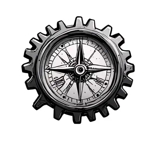 Cog wheels and a clock or compass tattoo design idea