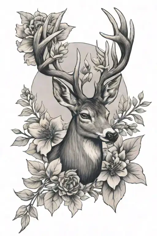 heather flower with two bucks   tattoo design idea