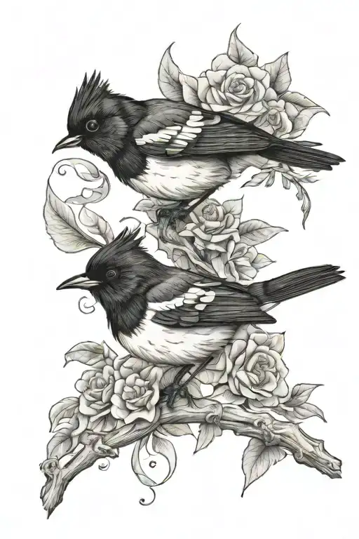 Willie wagtail and a magpie perched tattoo design idea