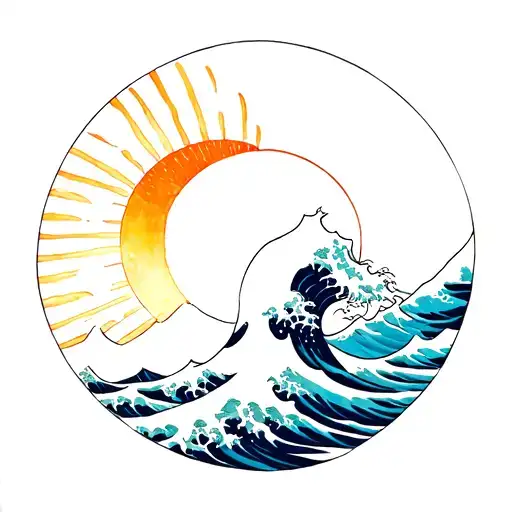 Philippine sun over the great wave off kanagawa wave tattoo design idea