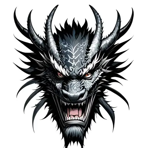 samurai face with scratch dragon tattoo design idea