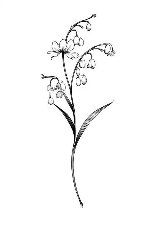 fine line simply lily of the valley flower in black and white tattoo design idea