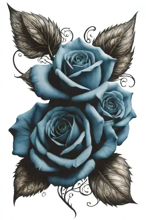blue rose with angel wings tattoo design idea