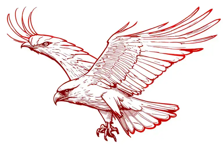 red tailed hawk flying in black and red tattoo design idea