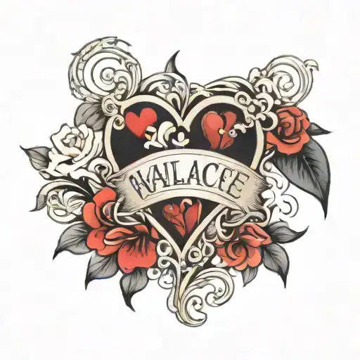 heart shape, name incorporated, wallace tattoo design idea