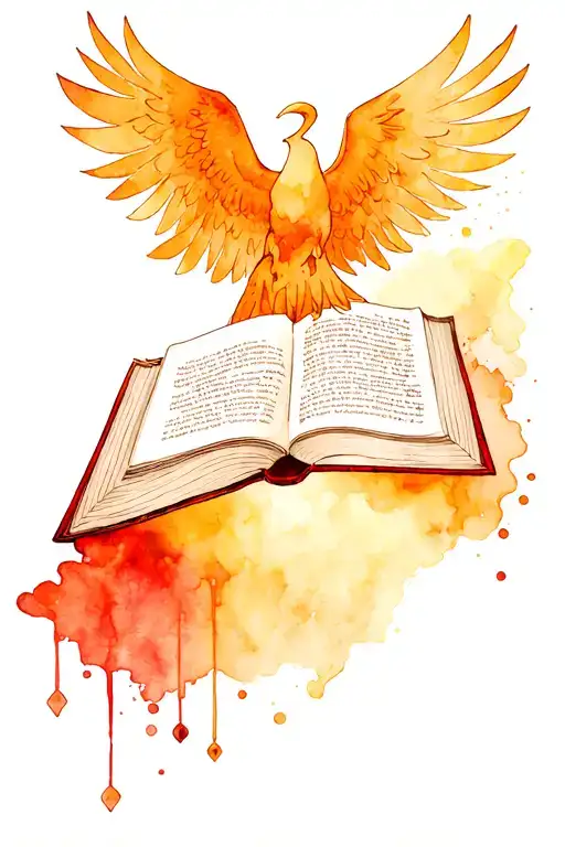 Open book and stories coming out of it with the symbols of Percy Jackson, Harry Potter, Divergent, The Hunger Games tattoo design idea