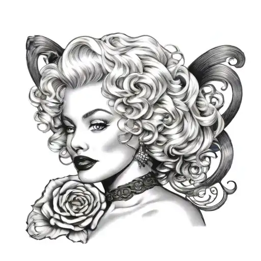 marilyn monroe in corset with medusa hair tattoo holding tattoo design idea