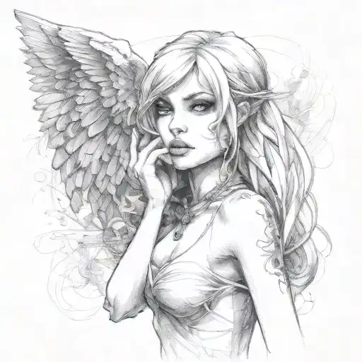 Sexy Evil angel tattoo design idea