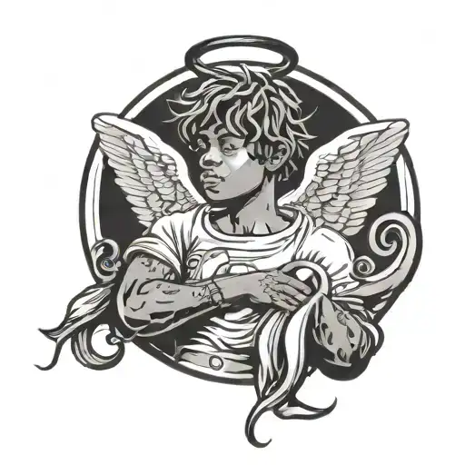 Angel and 999 juice wrld tattoo design idea