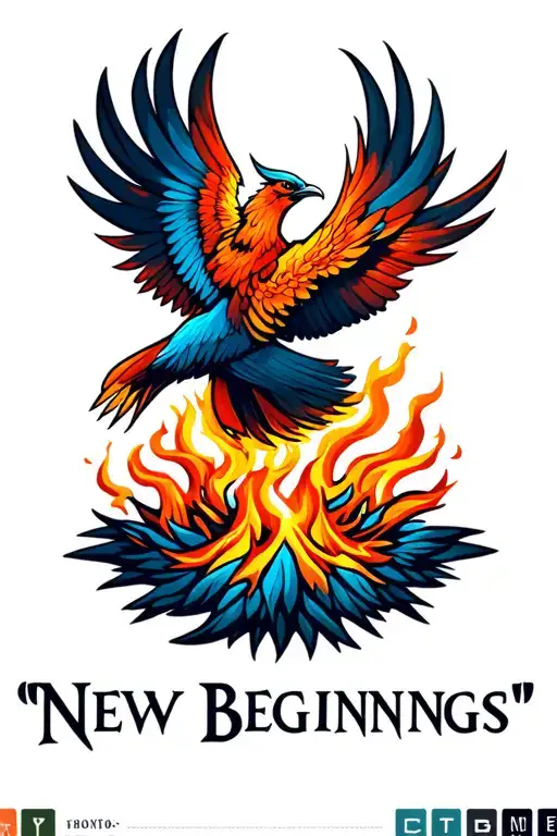 "New Beginnings " "New Beginnings " phoenix bird rising from ashes tattoo design idea