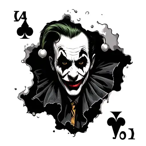 realism joker card featuring a dead jester coming out of a ♠️ tattoo design idea