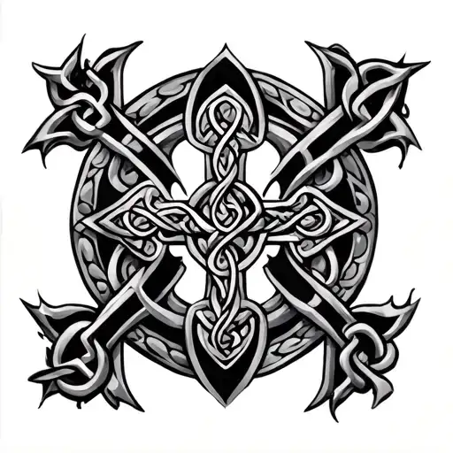 celtic cross and ying tattoo design idea