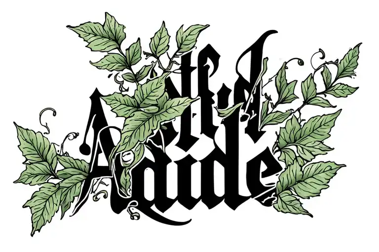 Plants and vines around the word "abide" tattoo design idea