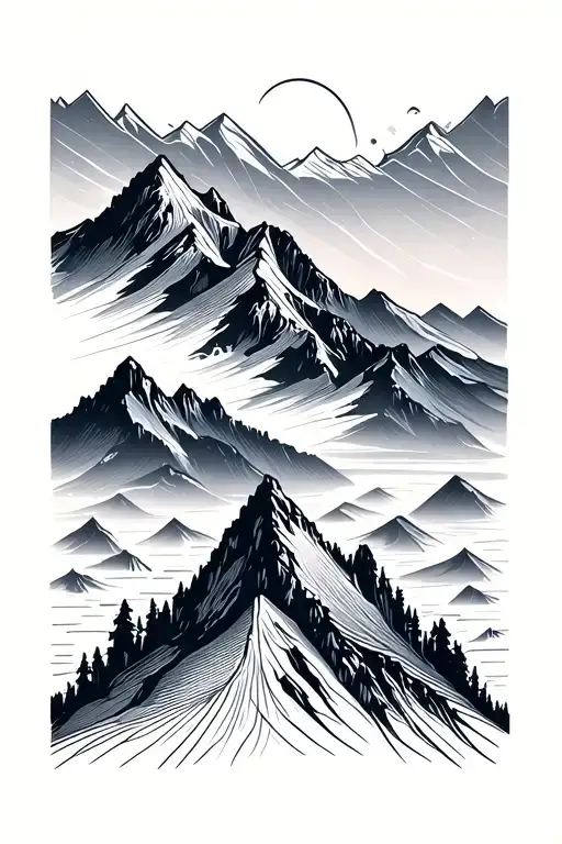 mountain range, wild, trail running, runner tattoo design idea