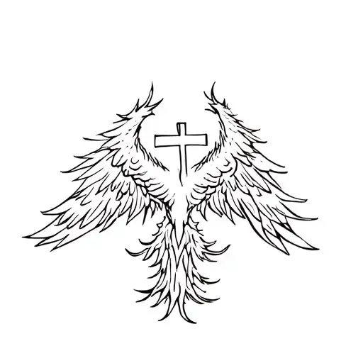 Phoenix rising from flames with cross tattoo design idea