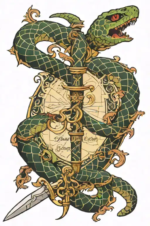 snake sword and map tattoo design idea