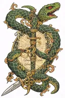 snake sword and map tattoo design idea