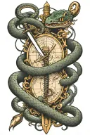 snake sword and map tattoo design idea