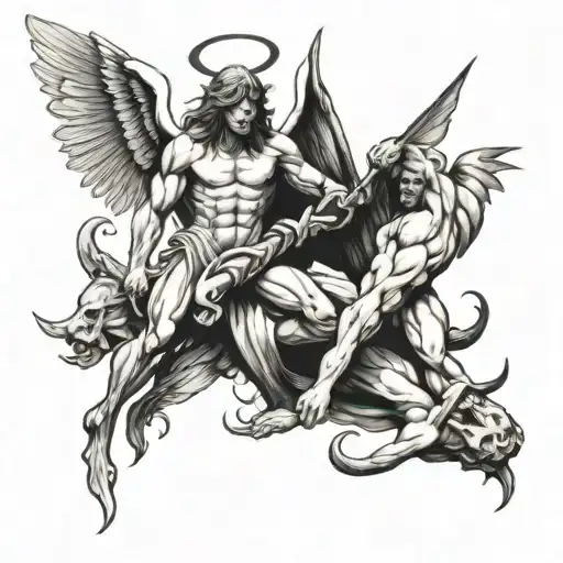 angel vs demon war tattoo design idea