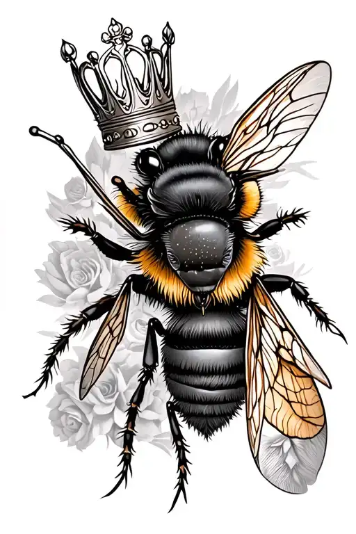 queen bee wearing crown adorned tattoo design idea