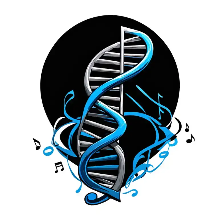 combine DNA, treble cleft, music notes, accent blue color, for a man tattoo design idea