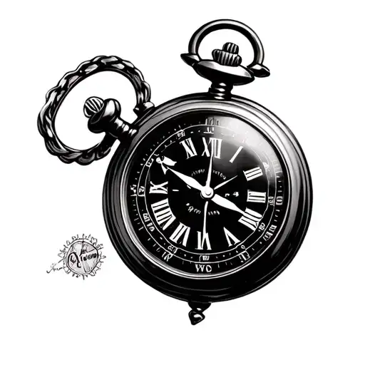 pocket watch with compass tattoo design idea