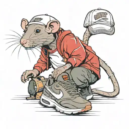 rat wearing Nike air max trainers and a cap tattoo design idea