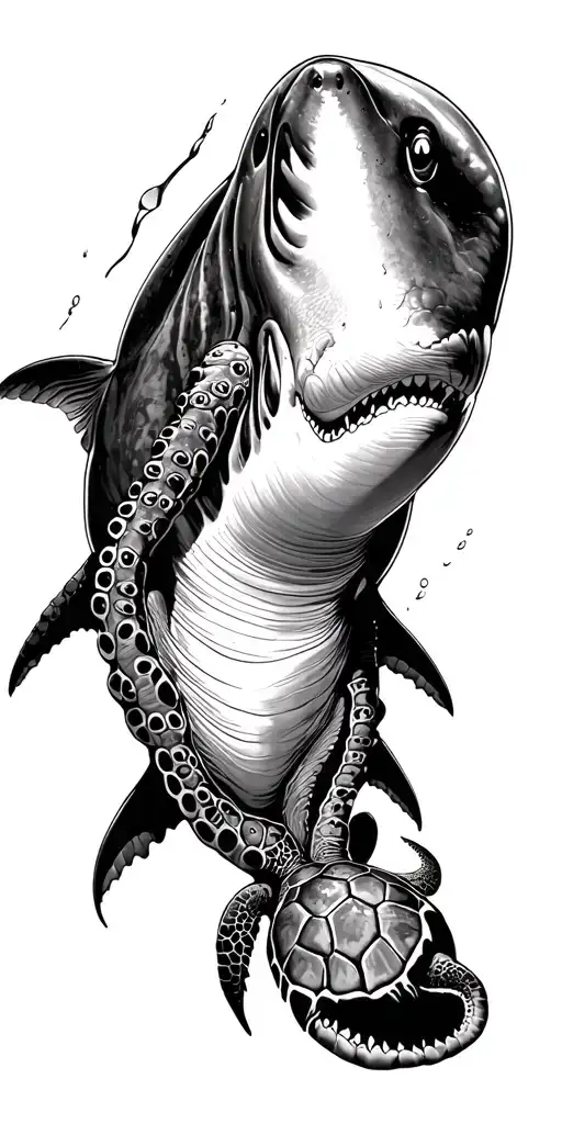 shark octopus sea turtle swimming tattoo design idea