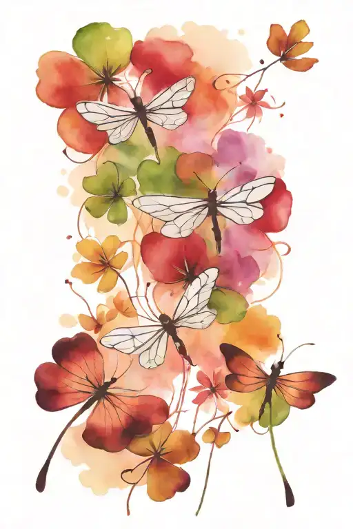 4 leaf clover with dragonflies pain hatred grief tattoo design idea