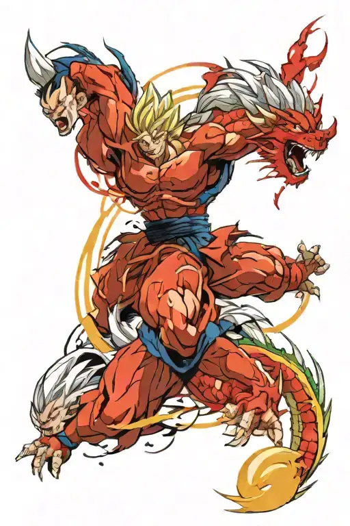 dragon from dragon ball z flying above goku and freeze while they are locked in battle and vegeta and gohan rush to help tattoo design idea