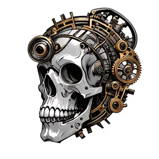 steampunk inspired mechanical tattoo design idea