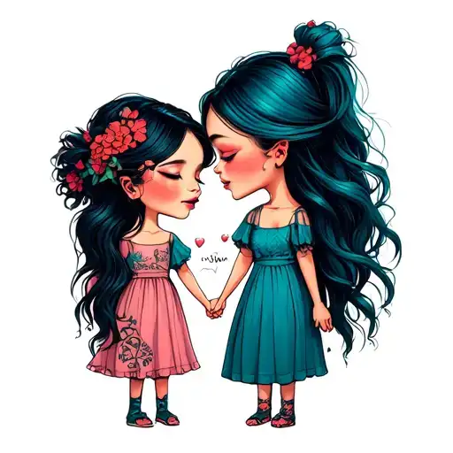 mom and bad daughter holding hands cute tattoo design idea