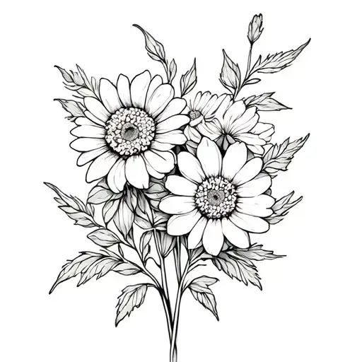 rose marigold daisy daffodil flowers intertwined symbolizing tattoo design idea