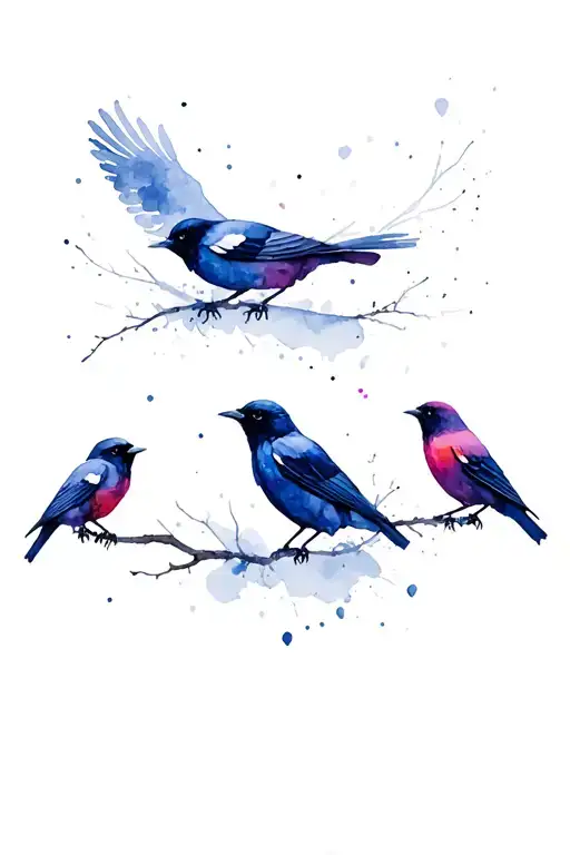 blackbirds watercolor survival tattoo design idea