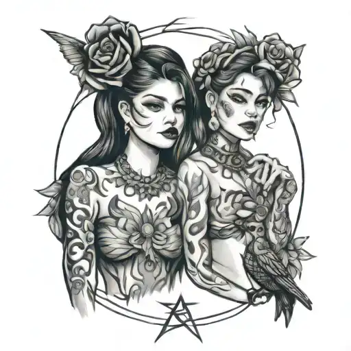 Selena and Karol g artwork tattoo design idea