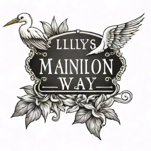 white egret way street sign with Lilly's and the last name Mannion  tattoo design idea