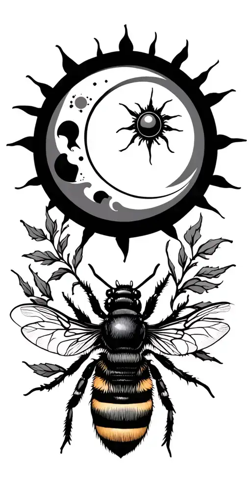 wheeping willow bumble bee sun and moon tattoo design idea