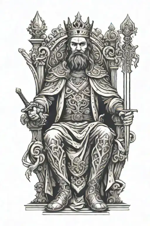 king sitting on a throne holding a sword tattoo tattoo design idea
