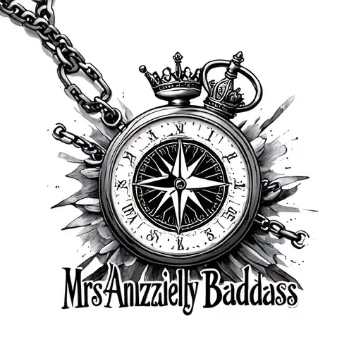 "Mrs Amazingly Badass" { queen crown pocket watch chain compass tattoo design idea