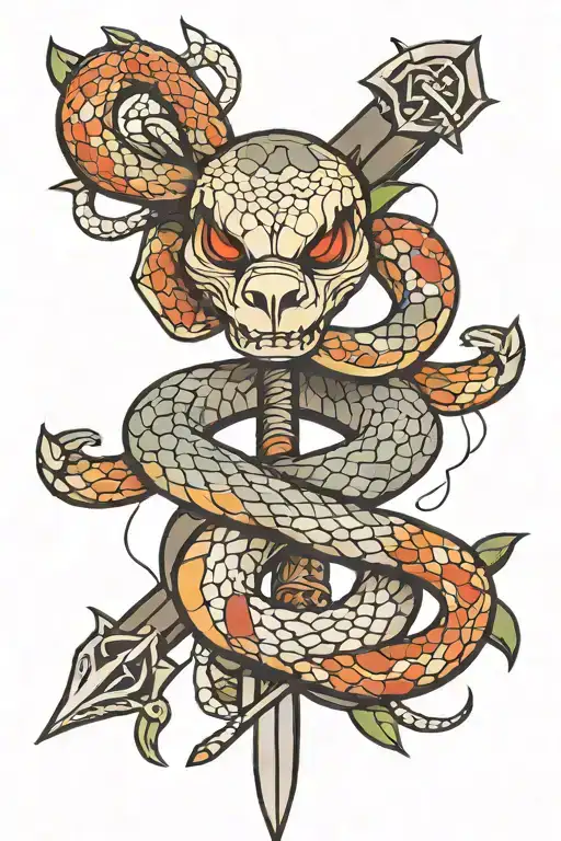 snake and a sword piercing tattoo design idea