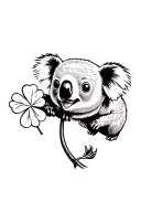 A five -leaf clover with a large stem, in which a koala grabs the stem tenderly tattoo design idea