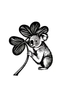 A five -leaf clover with a large stem, in which a koala grabs the stem tenderly tattoo design idea