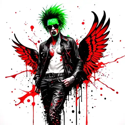 Picture Peter Punk in a punk style in color with a predominance of green without wings tattoo design idea