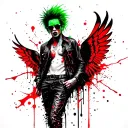 Picture Peter Punk in a punk style in color with a predominance of green without wings tattoo design idea