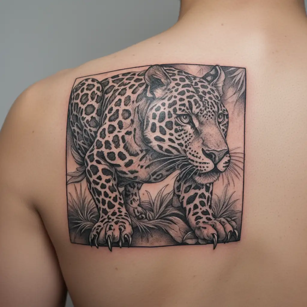 Mayan jaguar prowling tattoo design idea