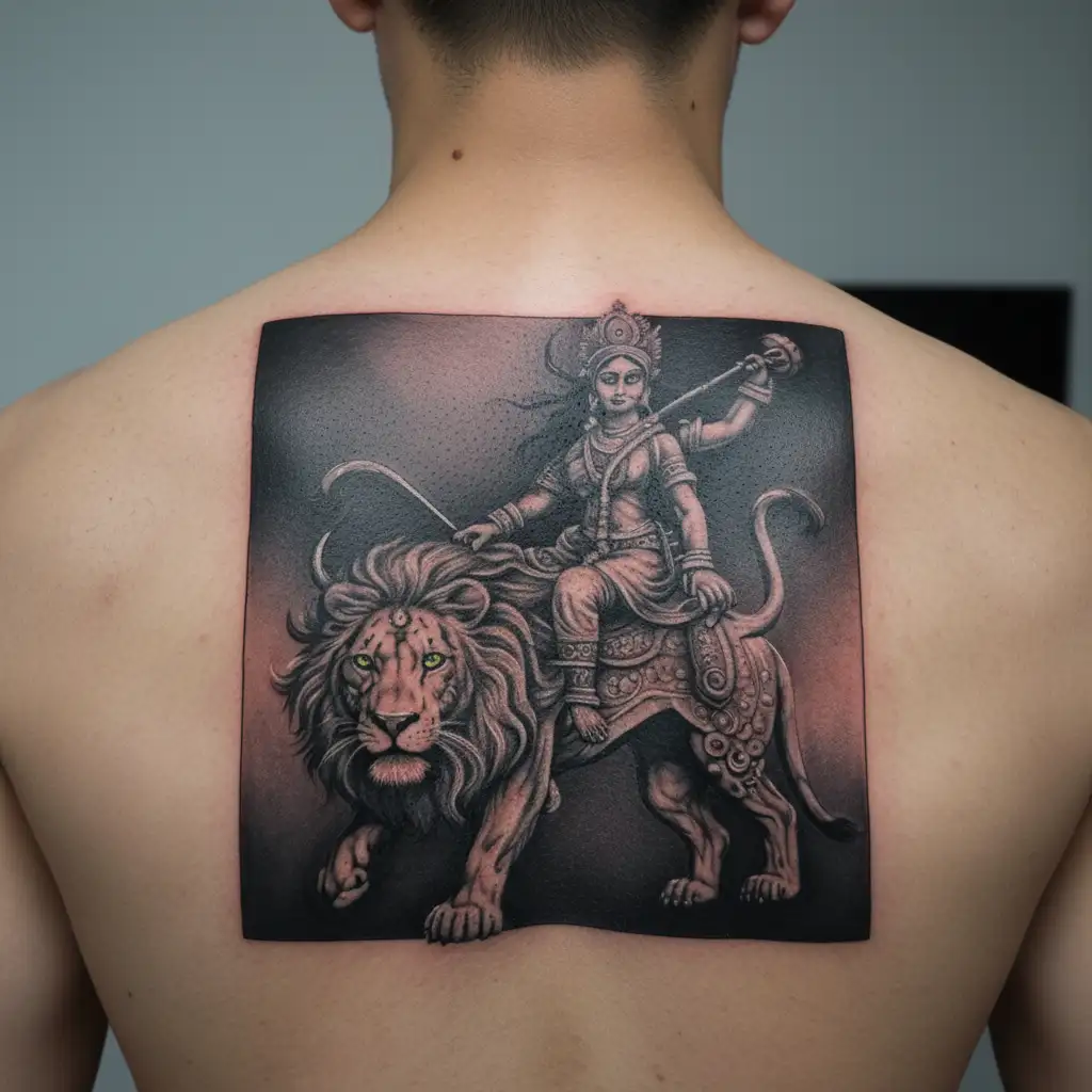 durga mata ganesh riding lion tattoo design idea
