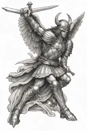 St Michael Kneeling down with armor and a sword tattoo design idea