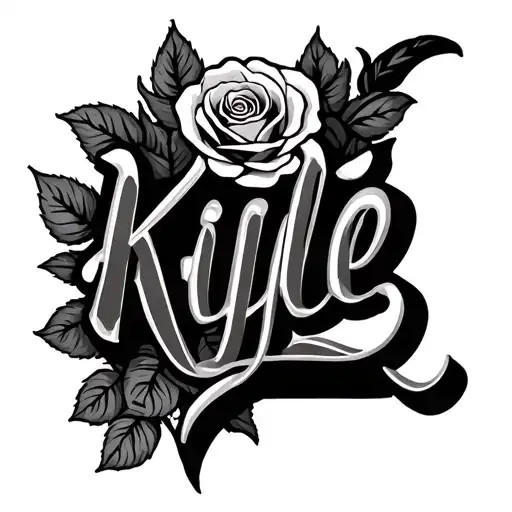 letters kyle for arm written vertically with roses black and gray tattoo design idea