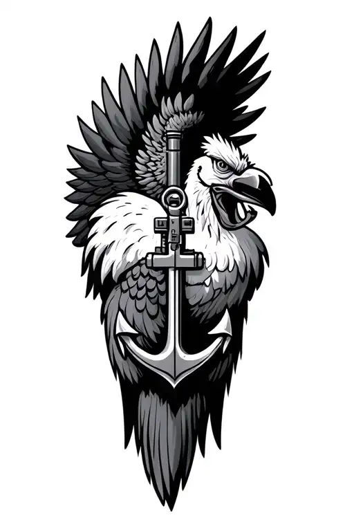 Foghorn leghorn shooting m60 machine gun with anchor tattoo on flexed wing tattoo design idea