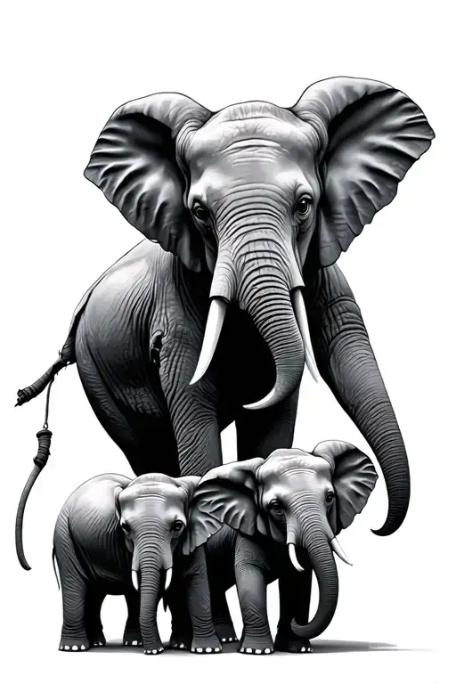 Mama Elephant And 3 Baby Elephant tattoo design idea